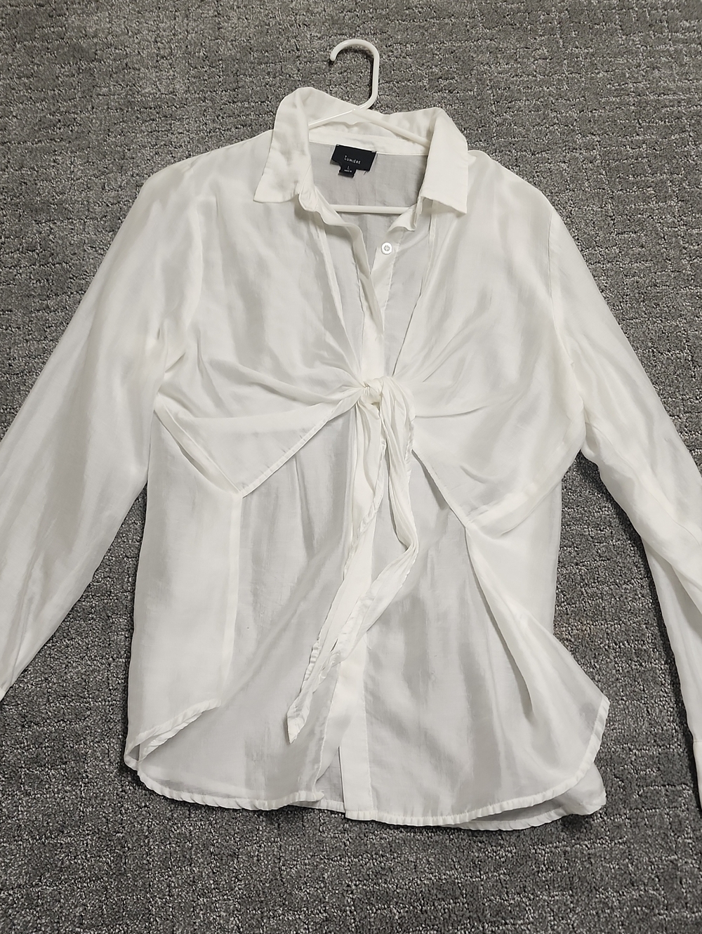 Lumiere White Sheer Tie-Front Button Down Blouse